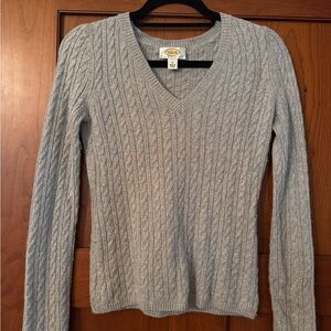 Talbots Gray V-Neck Cable Knit Sweater